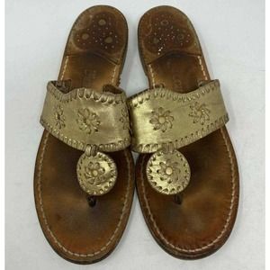 Jack Rogers Leather Flat Thong Sandals Women Size 8 Gold